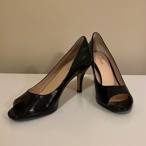 Cole Haans Black Leather Open Toe Pump